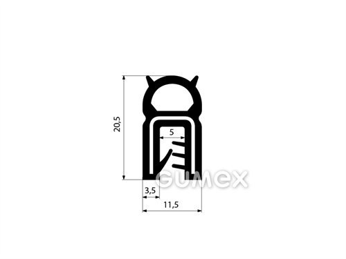Silikonprofil U-PIRELI mit Metallverstärkung mit oberer Dichtung 3671, 50°ShA, -60°C/+200°C, schwarz, 